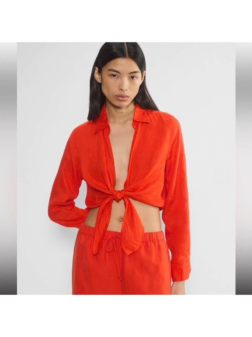 Aritzia BABATON Connection Linen Blouse Tie Front Top Size Small